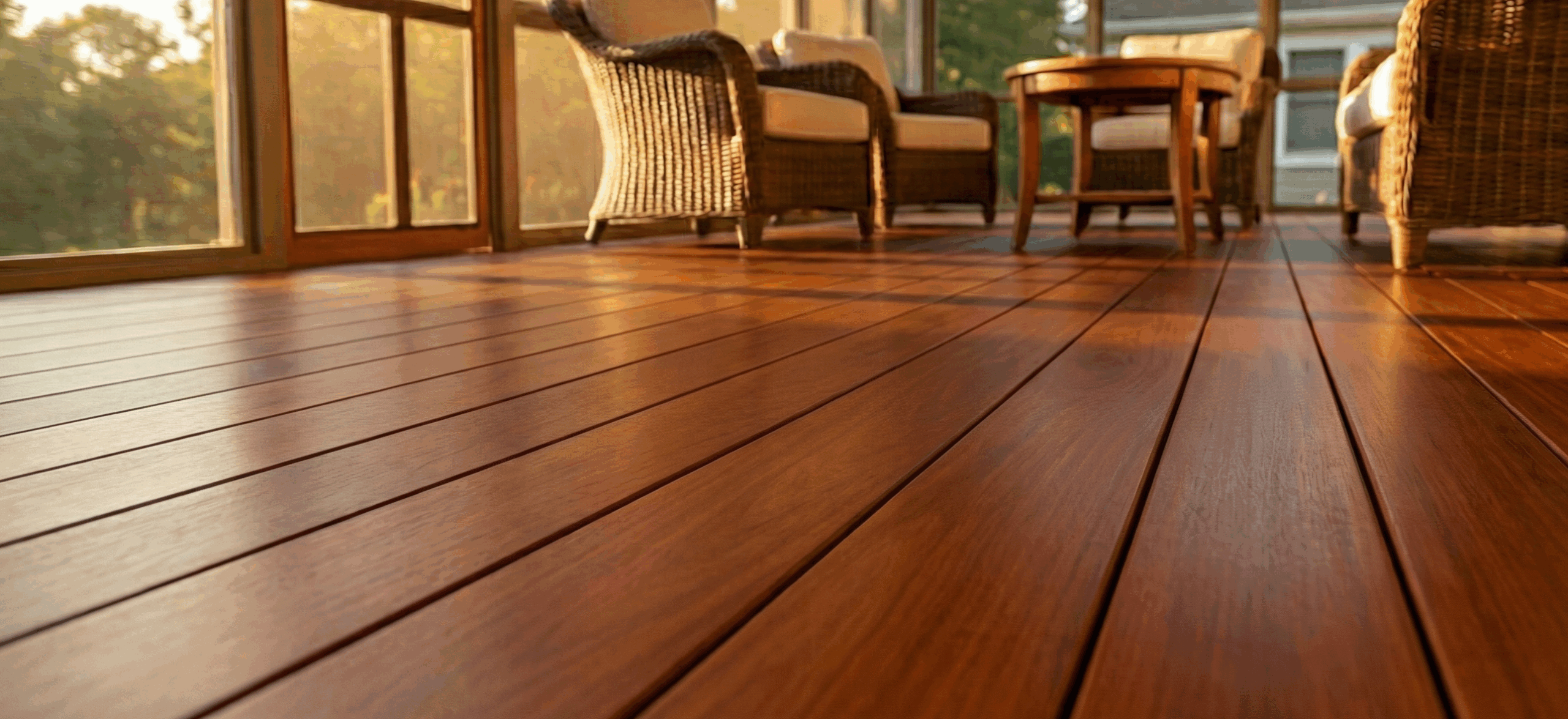 Ipe tongue and groove flooring installed on a covered porch